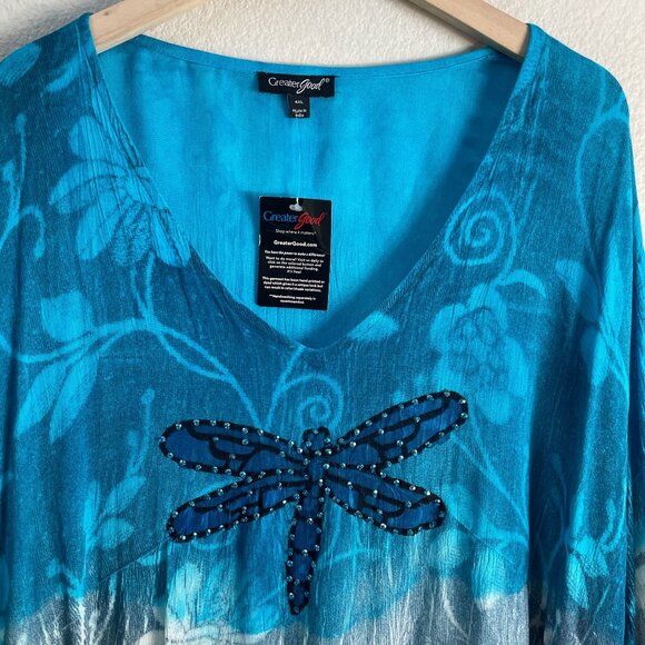NEW Greater Good Womens Plus 4X Tunic Top Dragonfly Blue Purple V Neck Shirt - Picture 8 of 12